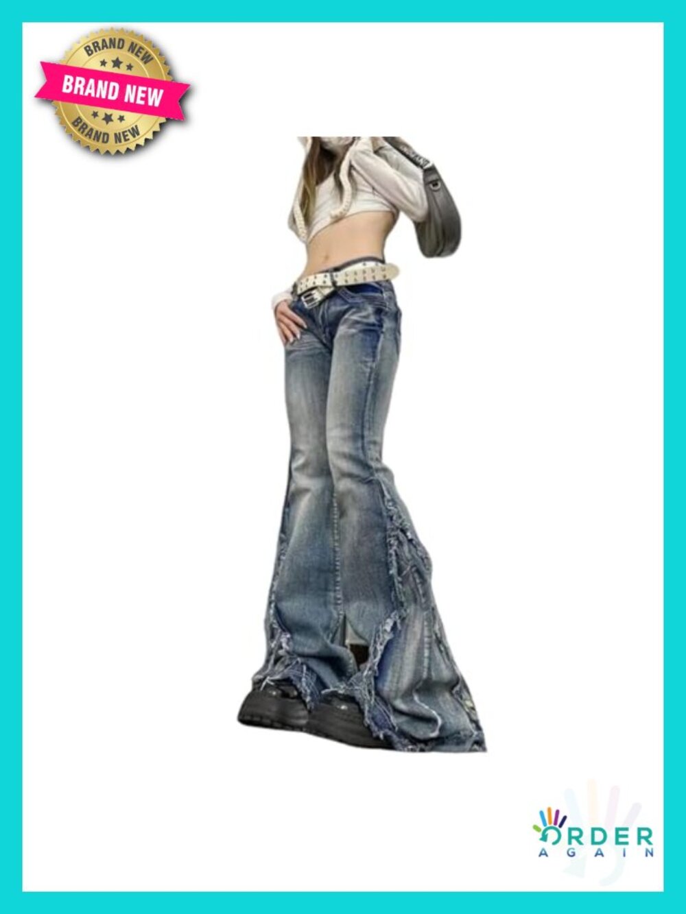 Low Rise Bell Bottom Pants Y2K Hippy Goth Flare Wide Leg Denim 70s Distressed